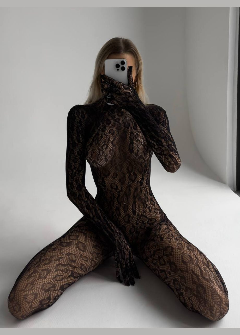 Чорний мереживний бодістокінг чорного кольору No Brand (322640527)