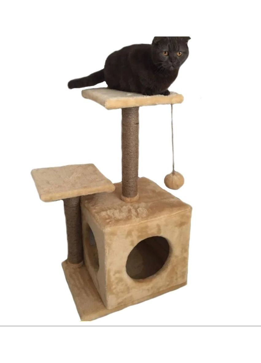 Дом когтедралка с полкой Котя 46х36х80см для кошек Беж No Brand (370069481)