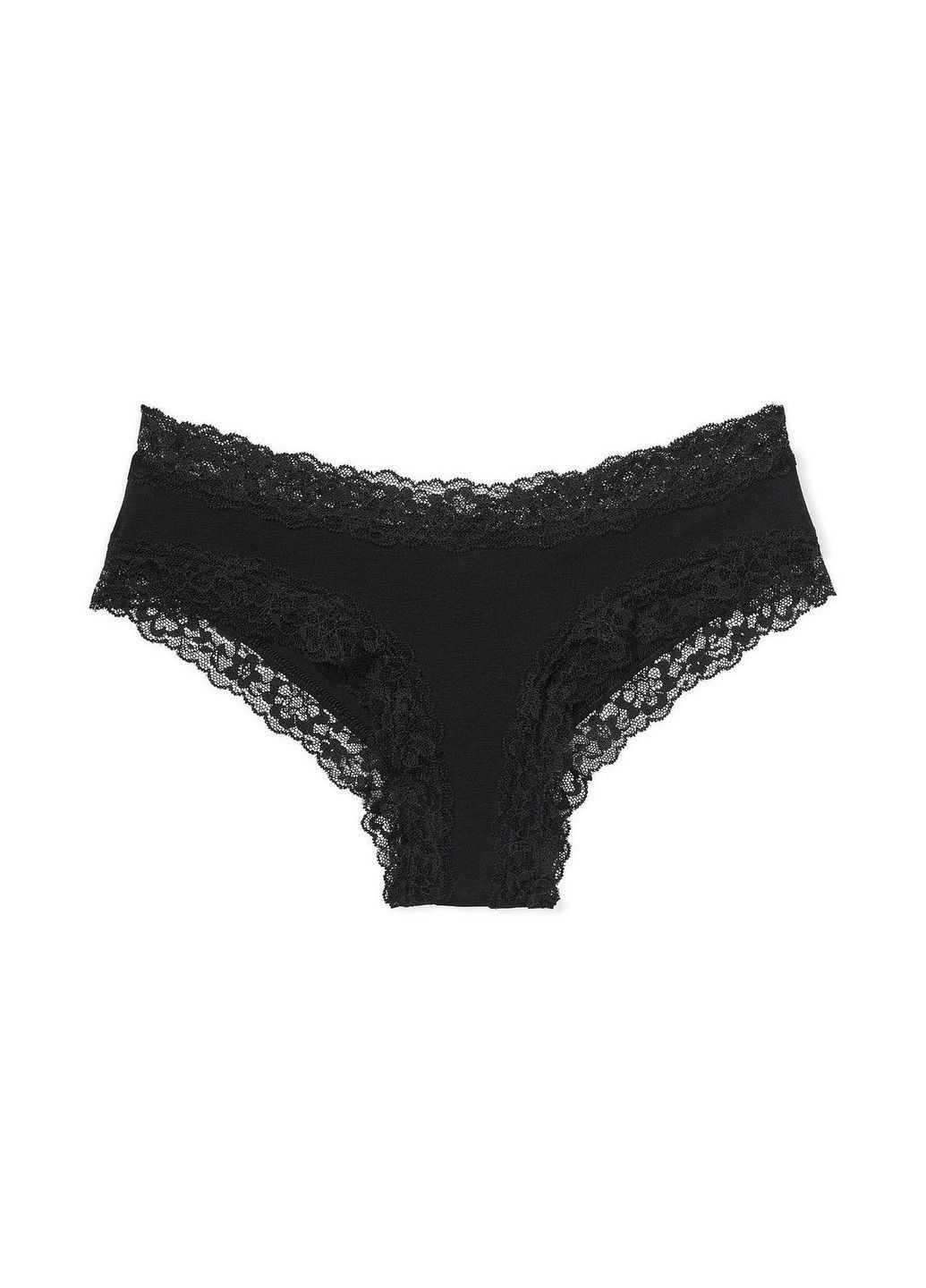 Трусики-чики женские хлопковые с кружевом Lace-Waist Cotton Cheeky Panty черные Victoria's Secret (361432632)