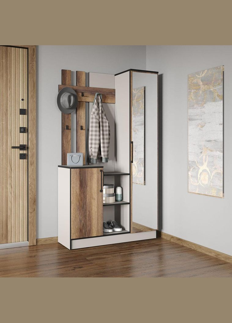 Cтильна прихожа з дзеркалом, дверцятами та крючками для одягу від KO-0004 Кашемір/Дуб Кверкус MORELI (361035115)