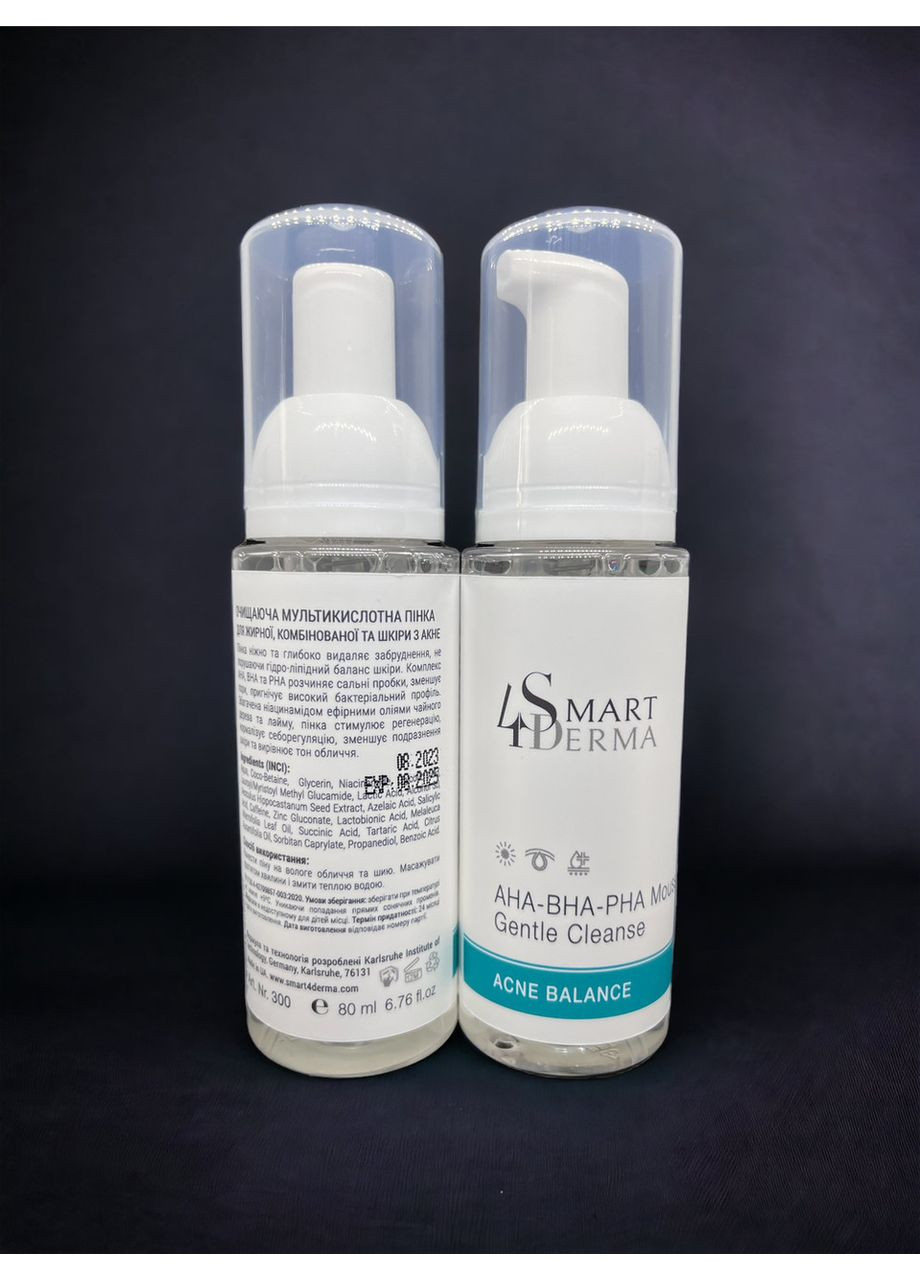 Smart4Derma Мультикислотна пінка для жирної та проблемної шкіри AHA-BHA-PHA Gentle Cleanse 80 мл. — Крем, Україна (354822038)