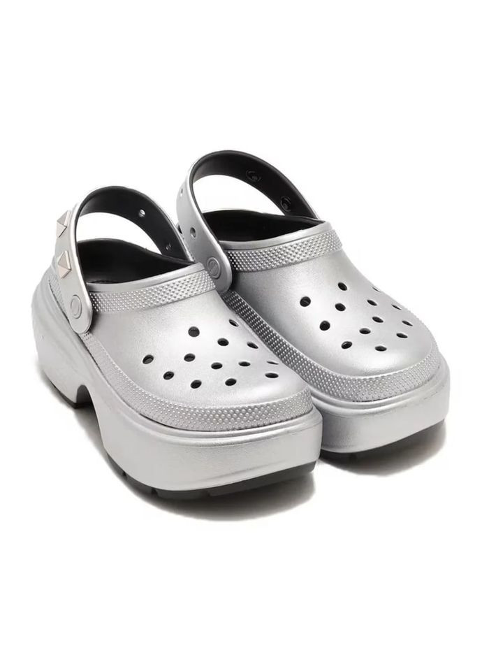 Серебряные stomp mettalic clog крокс клог стомп Crocs