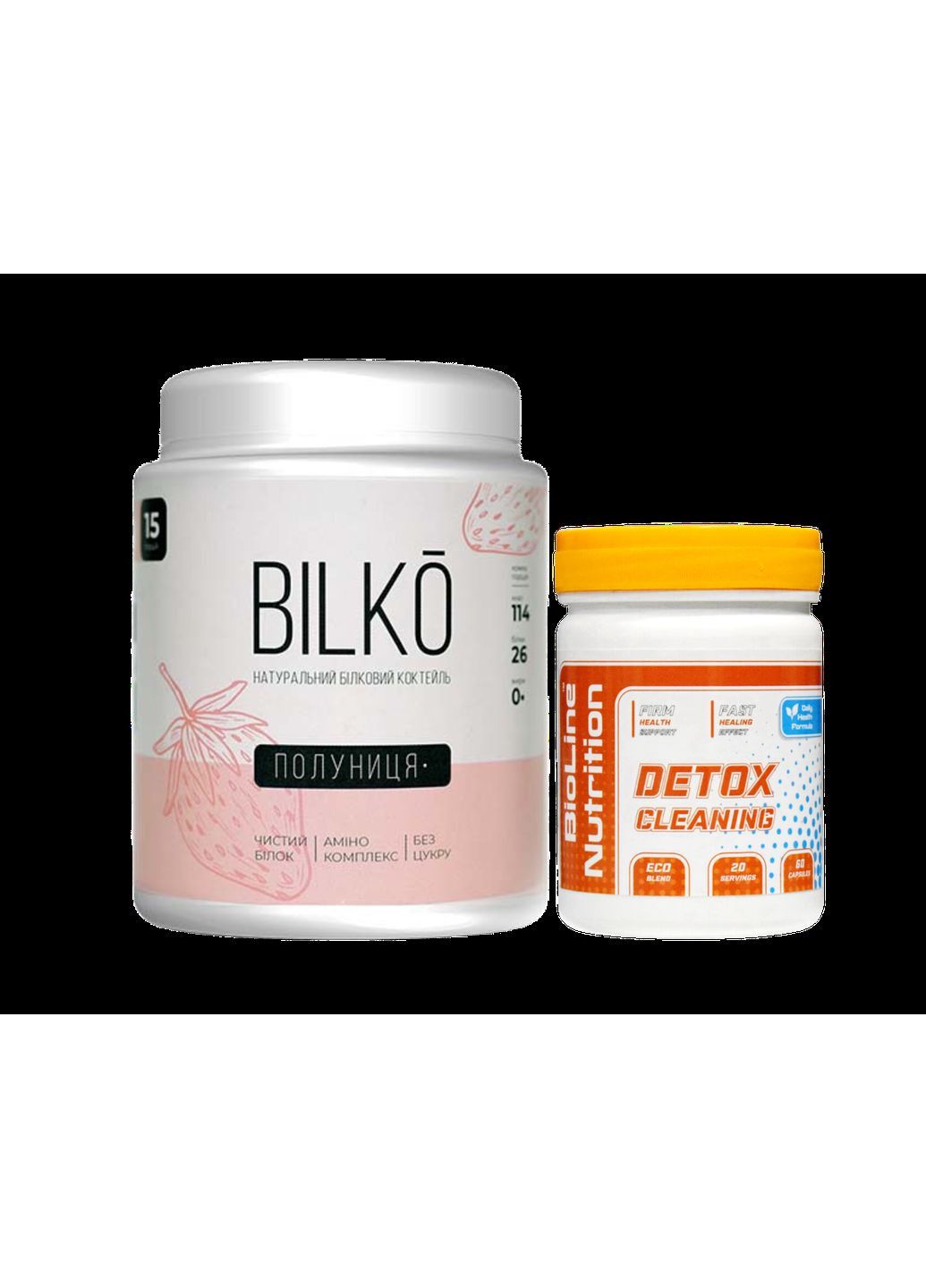 Протеїн 450 г (15 порцій). Смак Полуниця + Detox Cleaning BioLine Nutrition 60 капсул Bilko (369944928)