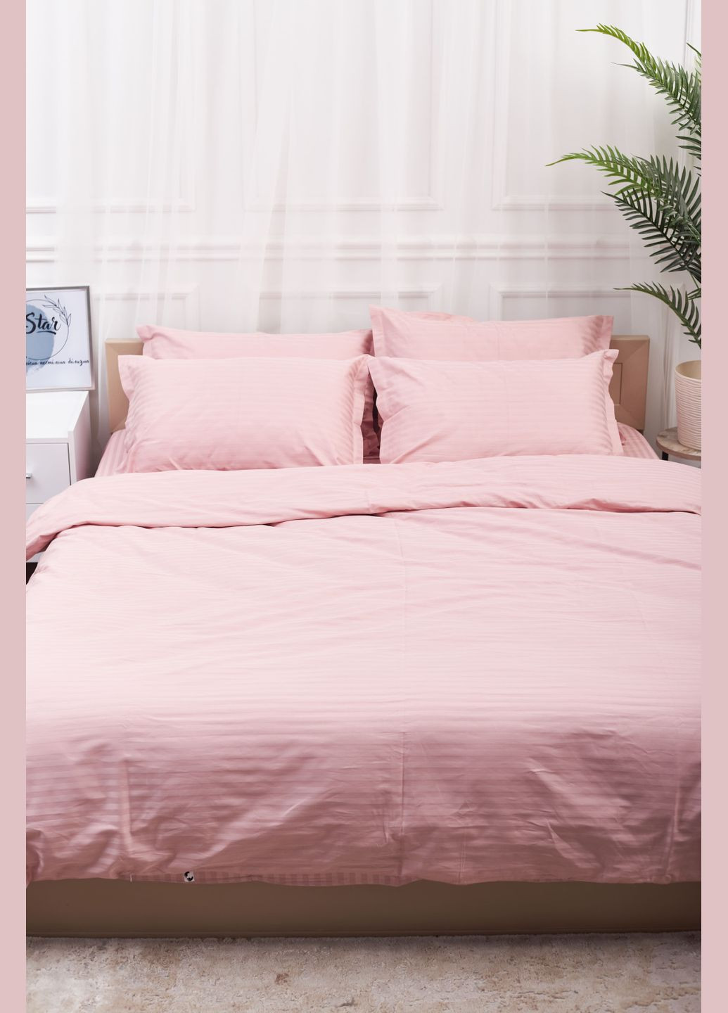 Комплект постельного белья Satin Stripe двуспальный 175х210 наволочки 2х50х70 (MS-820003611) Moon&Star stripe pink (288043441)