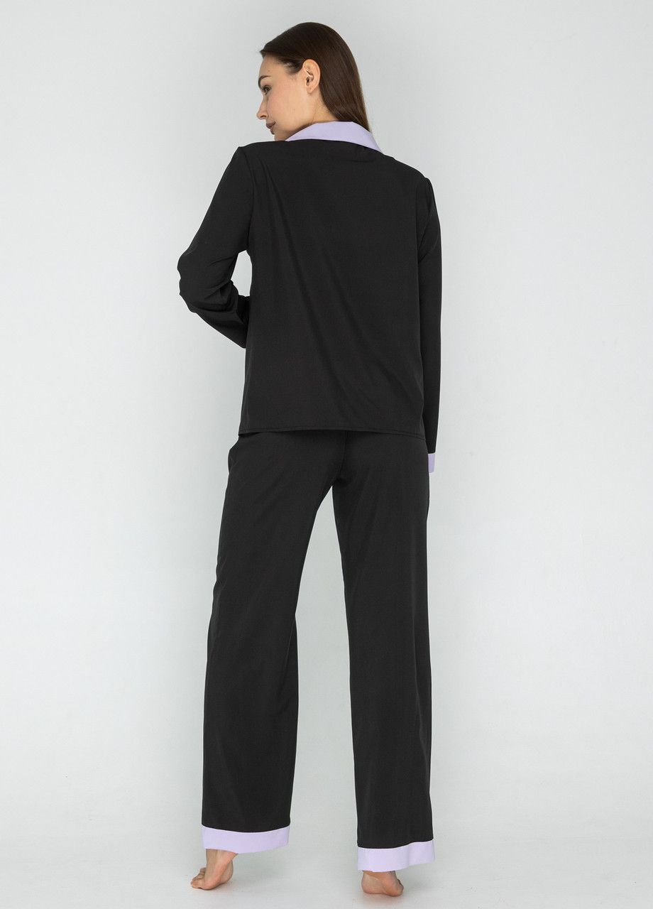 Комбинированная всесезон пижама женская рубашка с длинным рукавом и брюки (теракотовий/черный) рубашка + брюки GorLin