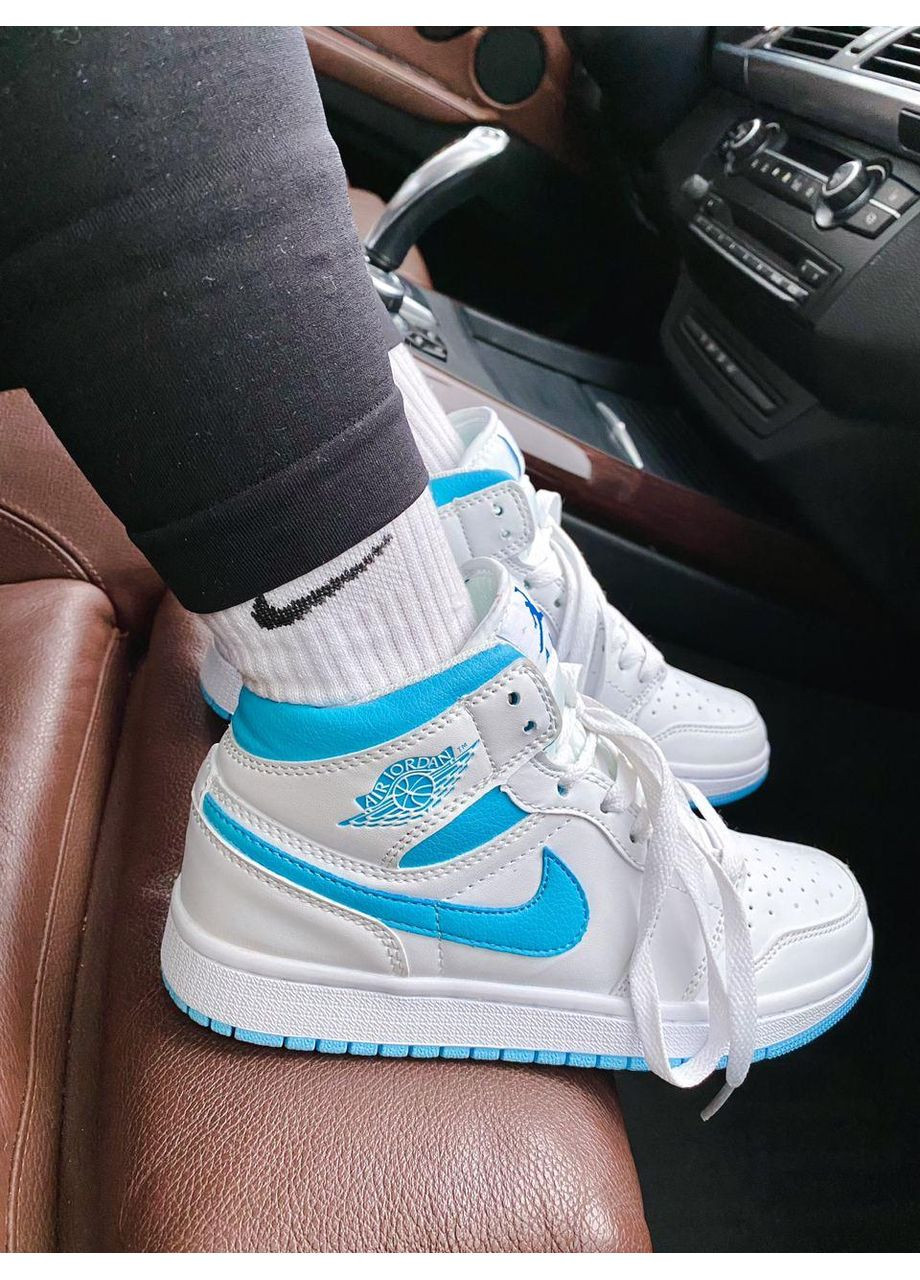 Белые демисезонные кроссовки мужские nike air jordan 1 high white blue найк аир джордан No Brand