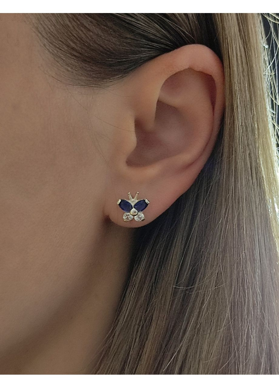 Срібні сережки пусети Метелики з синіми камінцями дитячі срібло 925 проби No Brand (367089330)