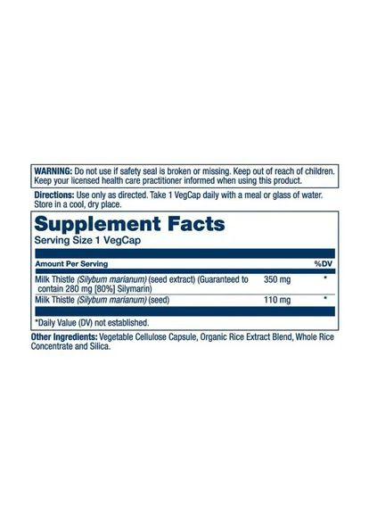 Екстракт насіння розторопші п'ятнистої Milk Thistle Seed Extract One 350 мг, 30 капсул Solaray (365754640)