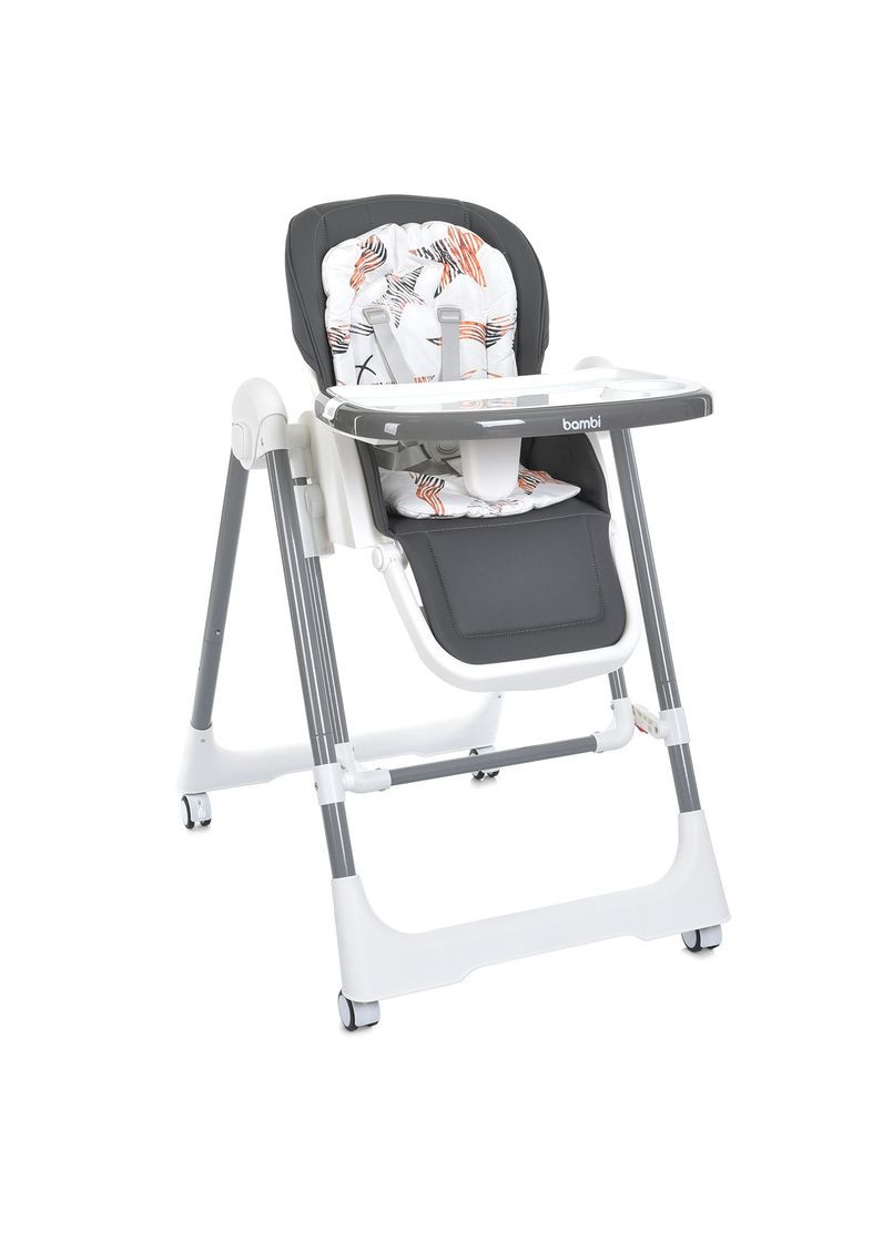 Стільчик для годування 2в1, механічне гойдання, 5-точкові ремені, матрац, екошкіра, сірий (M 5897 Gray) Bambi (364310493)