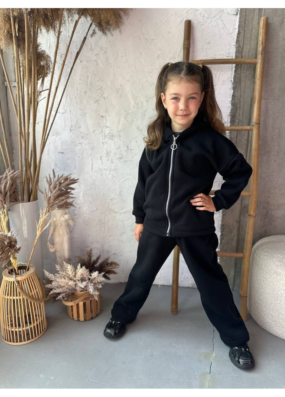 Чорний демісезонний костюм з тринитки на флісі брючний Adelante