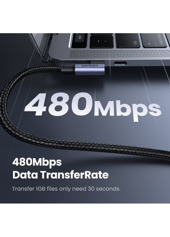 Кабель USB-C 2.0 to Angled USB-C M/M Cable Aluminium Shell with Braided 1m ( )(UGR-70643) (UGR-70643) Ugreen US334 (369609602)