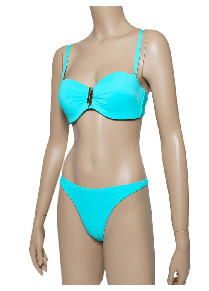 Голубой летний купальник тройка трусики с высокой талией и стринги. двойной пуш ап модель 0079 арт.3532 раздельный, бикини, бандо Samegame