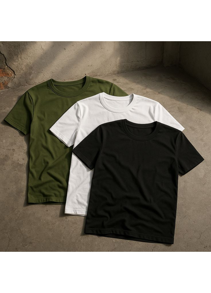 Чорна набір футболок для сім'ї комплект базових чоловічих 3 штуки однотонних стильних літні бавовна для прогулянки з коротким рукавом Intruder