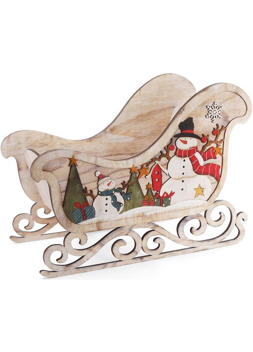 Декоративные сани "снеговики" деревянные Bona (282594225)