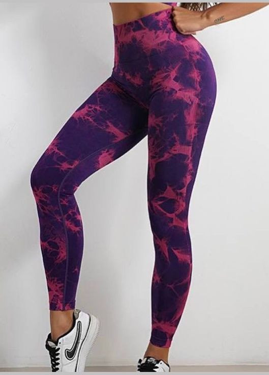 Бесшовные спортивные лосины с высокой посадкой для фитнеса и йоги с эффектом пуш ап принтом тай дай мрамор OhMyPeach (303209198)