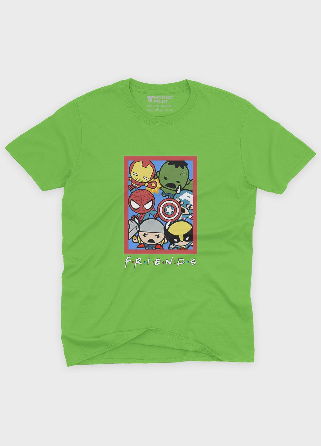 Салатова демісезонна футболка для хлопчика з принтом супергероями - месники (ts001-1-kiw-006-025-006-b) Modno