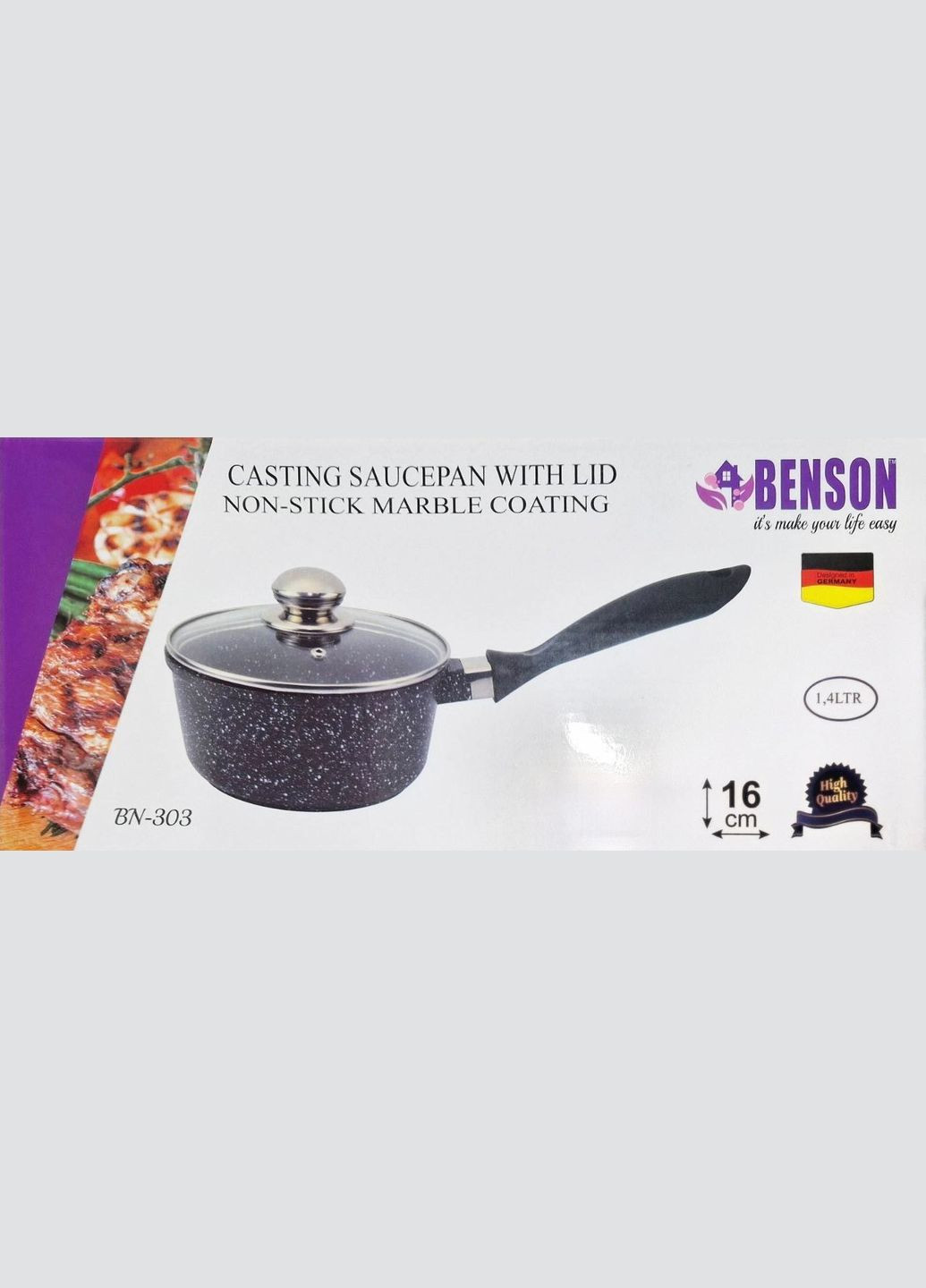 Сотейник BN-303 1,4л з мармуровим покриттям Benson (297330872)
