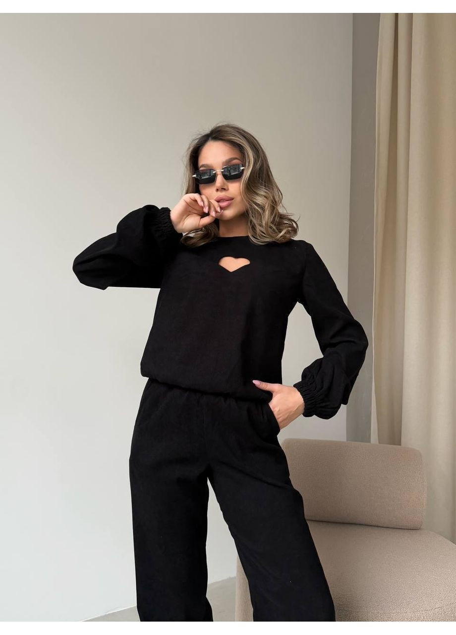 Костюм двійка вельвет х/б основа штани прямі та кофта з вирізом сердечка на грудях Україна (351290463)