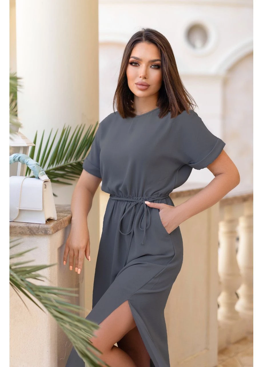 Графітова жіноча сукня міді зі шнурком Fashion
