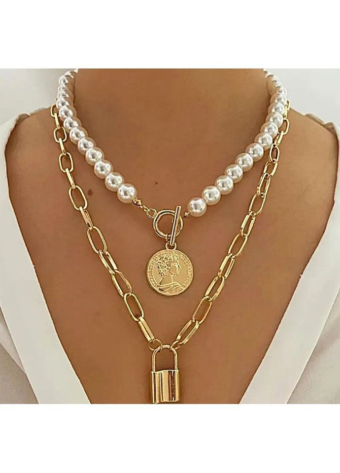 Кольє двошарове з кулонами No Brand (362947753)