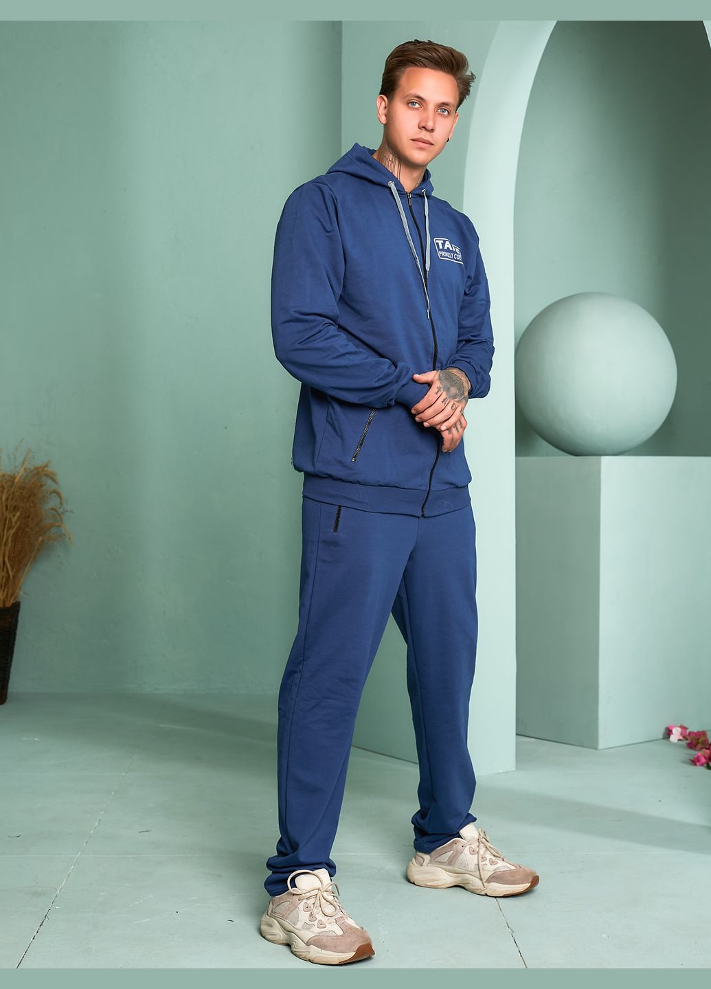 Чоловічий подовжений демісезонний трикотажний спортивний костюм на блискавці з капюшоном Tailer (304390782)