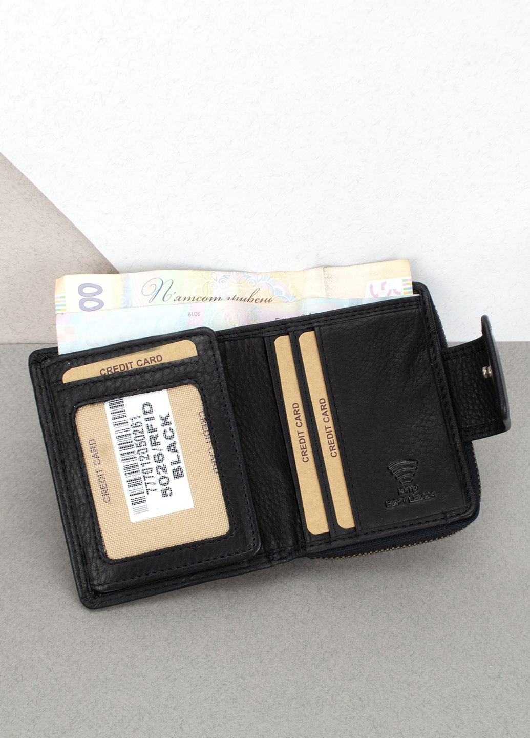 Жіночий шкіряний гаманець маленький 5026 HB чорний на кнопці HILL BURRY (319159484)