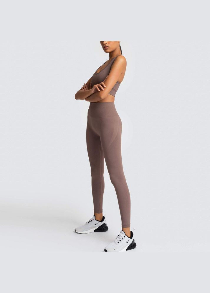 Комплект для фітнесу (спортивний костюм) топ та легінси 6164 M коричневий Fashion (336547434)