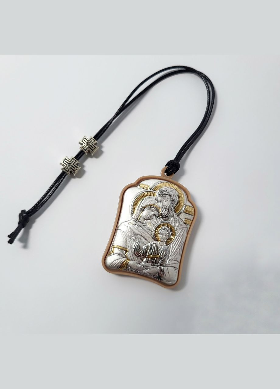Автомобільна двостороння ікона ладанка Семистрільна Богородиця Святе Сімейство Срібло 925 проби Позолота No Brand (312539518)