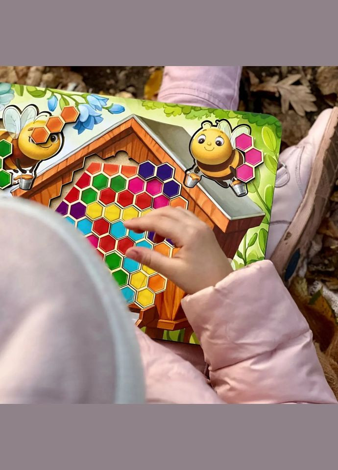 Дерев'яний пазл-вкладиш "Веселі бджілки" (ПСД165) PSD165 сортер-тетріс Ubumblebees (302010204)