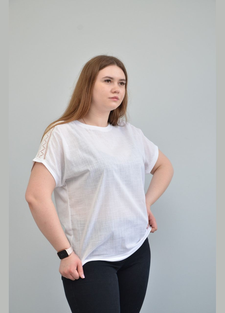 Біла всесезон жіноча повсякденна футболка, біла (, 2xl, 3xl) No Brand