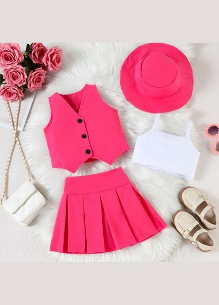 Комбінований демісезонний літній костюм для маленької модниці колір малиновий 10846 No Brand