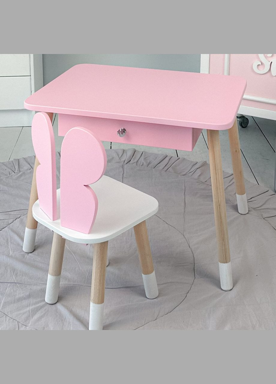 Дитячий столик і стільчик рожевий. Столик із шухлядою для олівців і розмальовок No Brand (361259116)