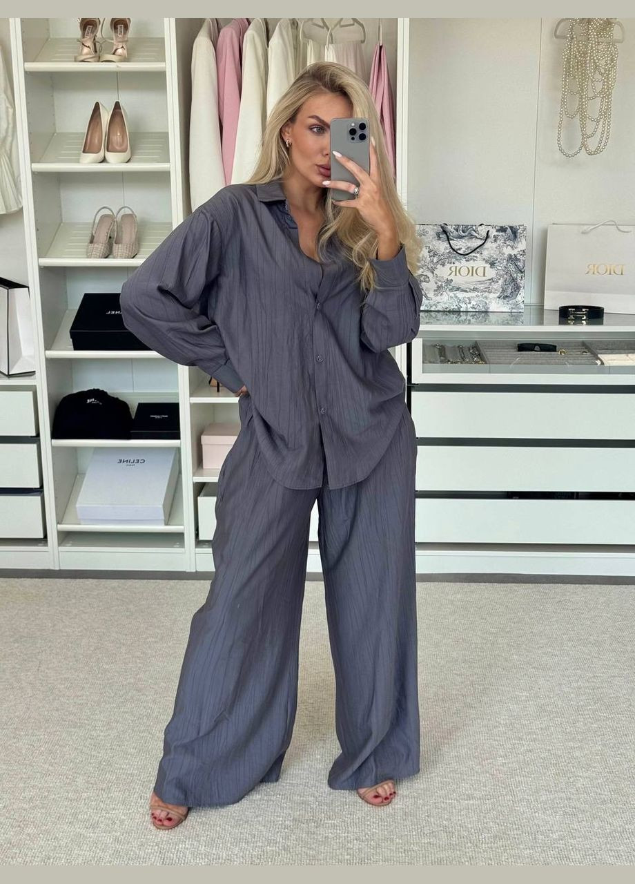 Костюм женский из жатки "Relax Fit" - рубашка + широкие брюки Vakko (336803713)