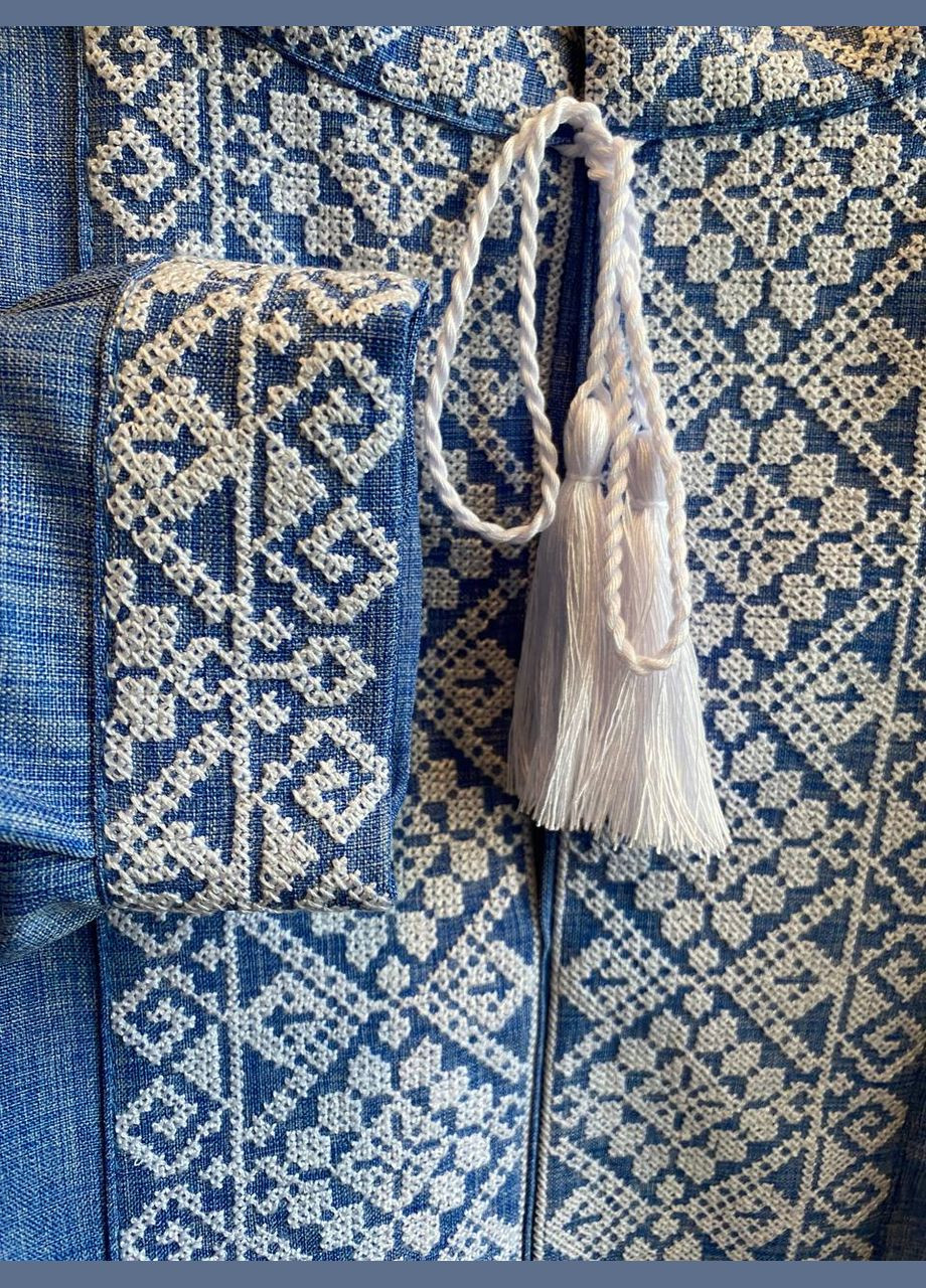 Блакитна чоловіча вишиванка у блакитному кольорі Lelyk візерунок однотонний вільна габардин (303278355)