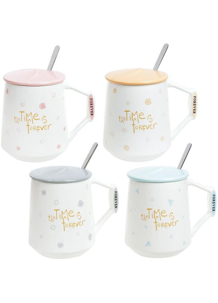 Кружка фарфоровая Graciena 440мл с крышкой и ложкой заварник для чая с декором белая Bona (368979603)