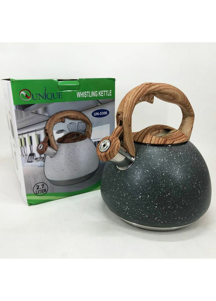 Чайник со свистком UN-5306 2,7л мрамор, для газовых плит, чайник нержавейка. Цвет: темно-серый Unique (365813084)