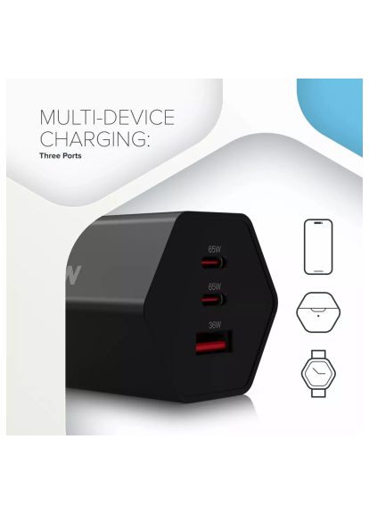 Зарядний пристрій Canyon (CND-CHAHEX65B) VAG HEXAGON 65 GaN 65W 2xPD 1xQC EU Black (369879221)