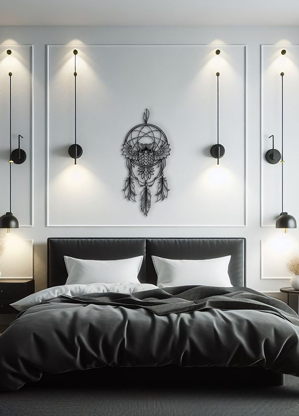 Деревянная картина на стену в спальню, декор в комнату "Мудрая сова", минималистичный стиль 80х38 см Woodyard (292112157)