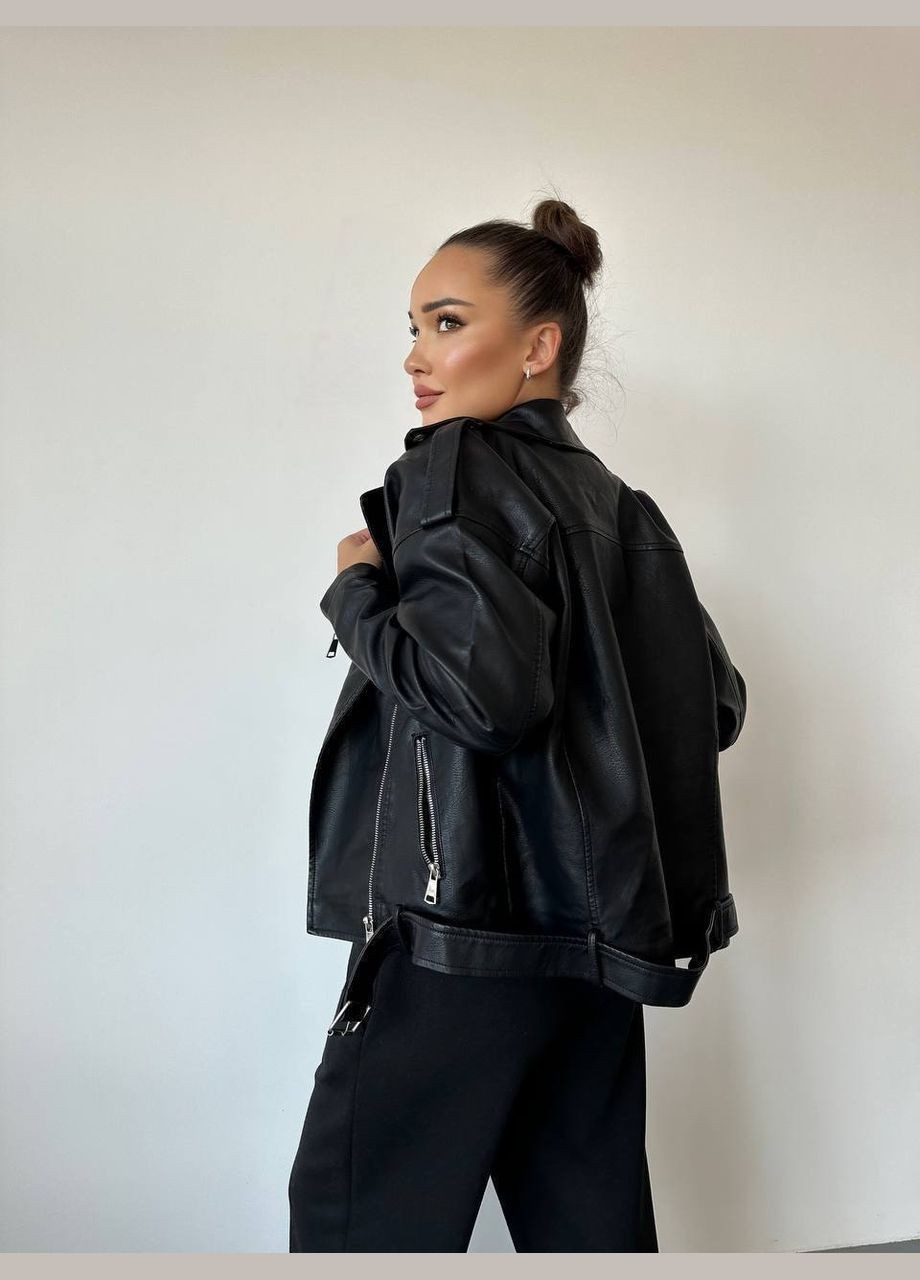 Черная демисезонная черная женская курточка с эко кожи. косуха No Brand