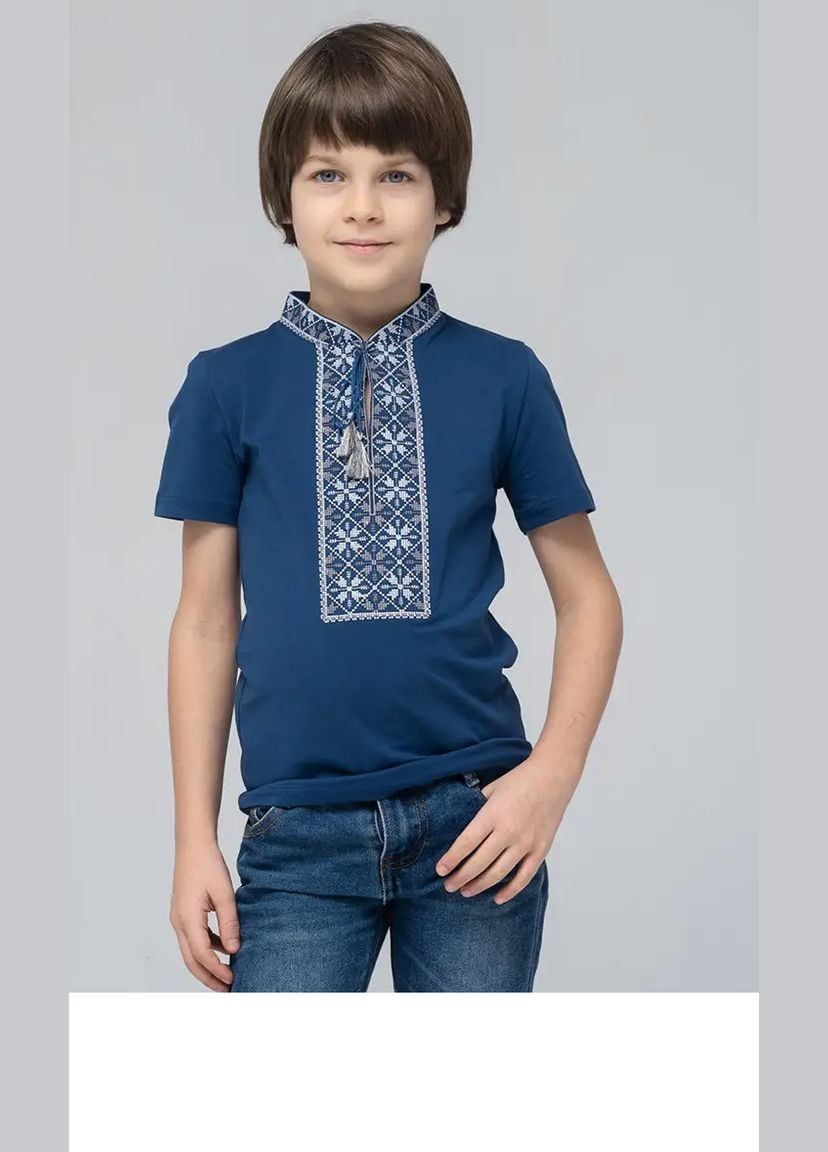 Светло-синяя вышиванка детская на мальчика, вышитая трикотажная узор орнамент трикотаж (325488730)