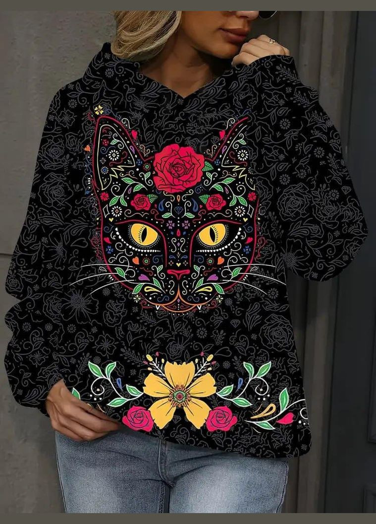 Жіноче худі з принтом кіт в астралі Яскраво (323652215)