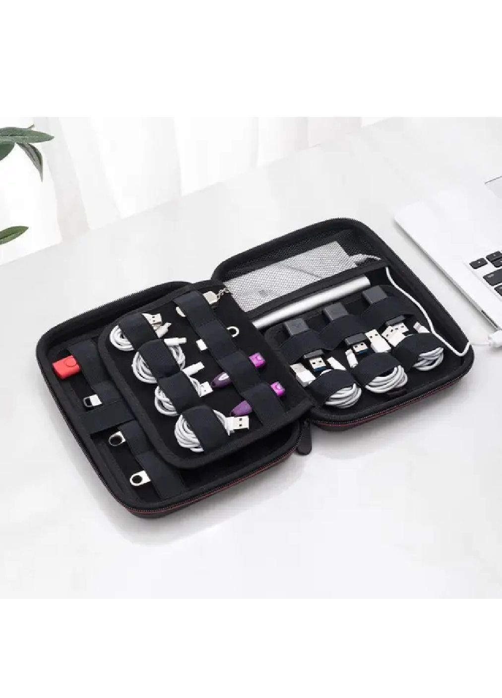 Органайзер сумка бокс кейс для зарядних пристроїв проводів кабелів флешок документів 22х16х5 см (477009-Prob) Чорний Unbranded (293343323)