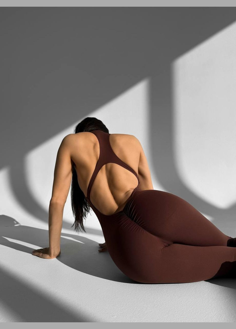 Спортивный комбинезон (длинный) с чашками и пуш-ап шоколадного цвета, размер S Trends комбинезон-брюки однотонный коричневый спортивный