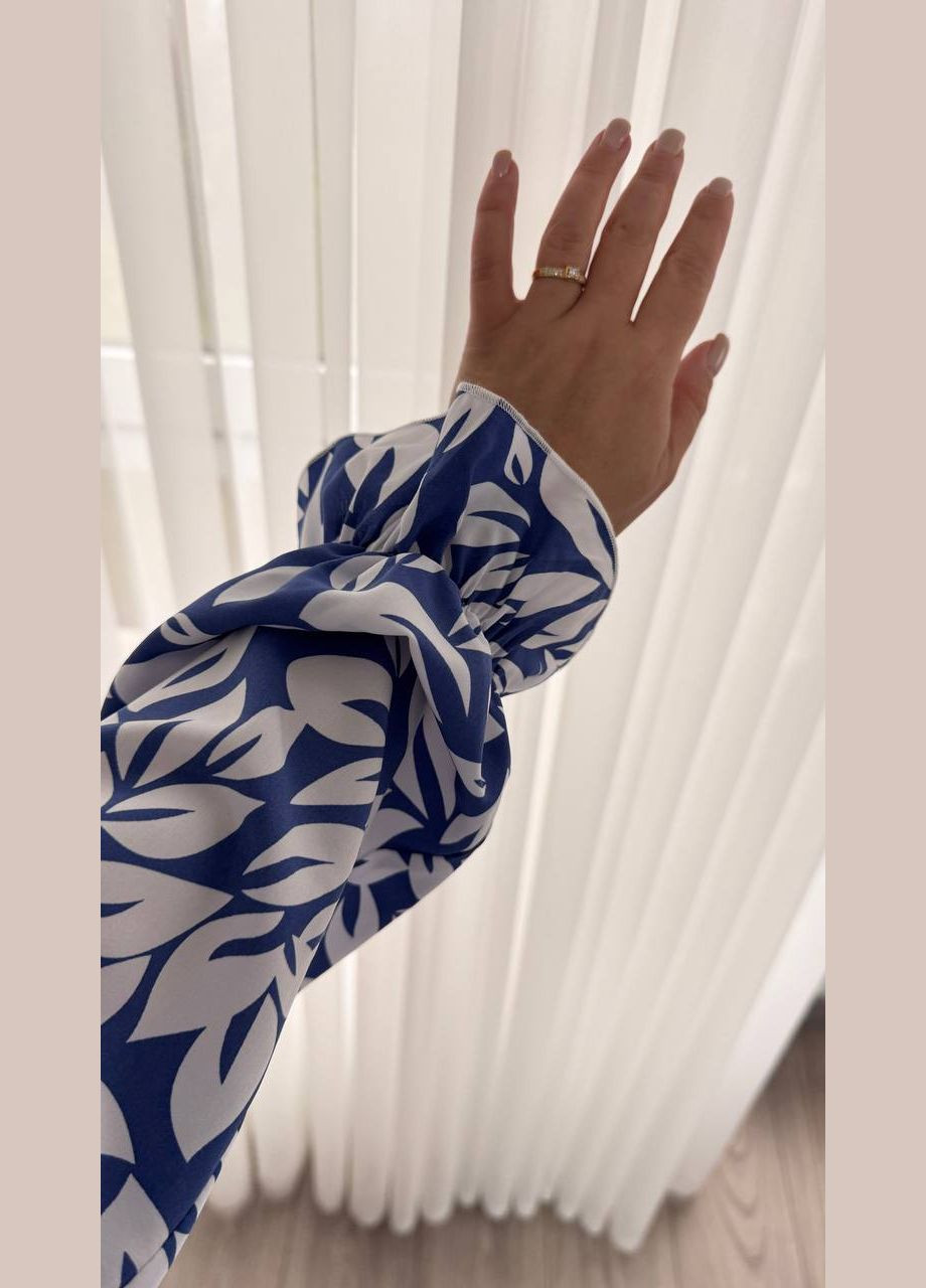 Синее кэжуал платье No Brand с цветочным принтом