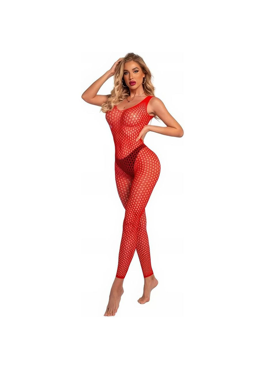 Сексуальный бодистокинг в сетку с открытой спиной красного цвета универсальный размер XS/S/M No Brand (366888019)
