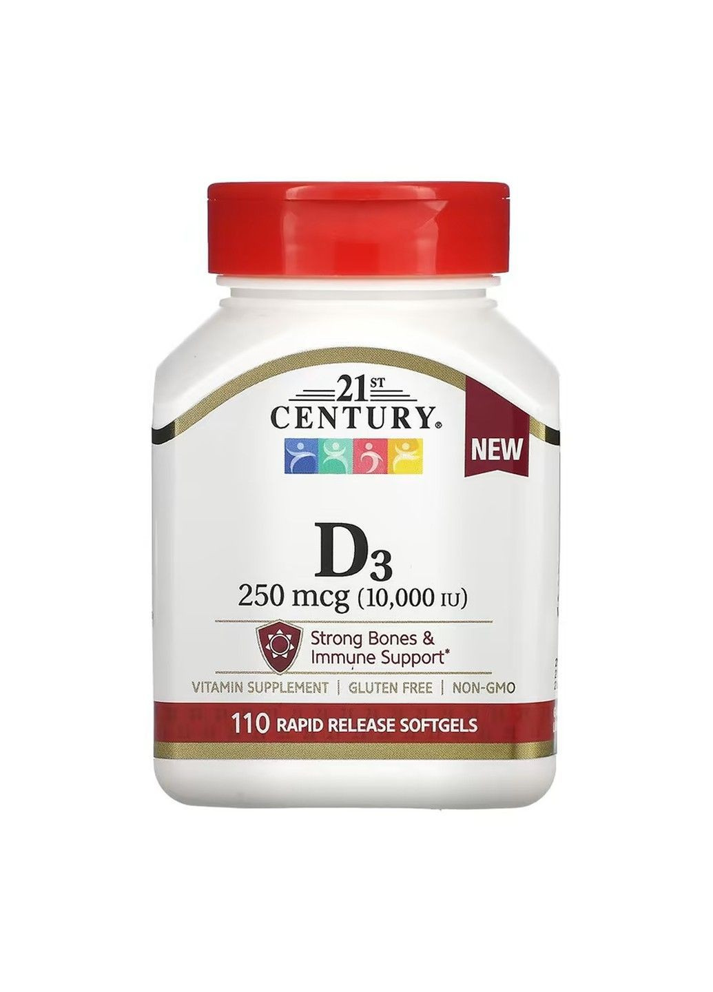 , Витамин D3, 250 мкг (10 000 МЕ), 110 мягких таблеток 21st Century (366892544)
