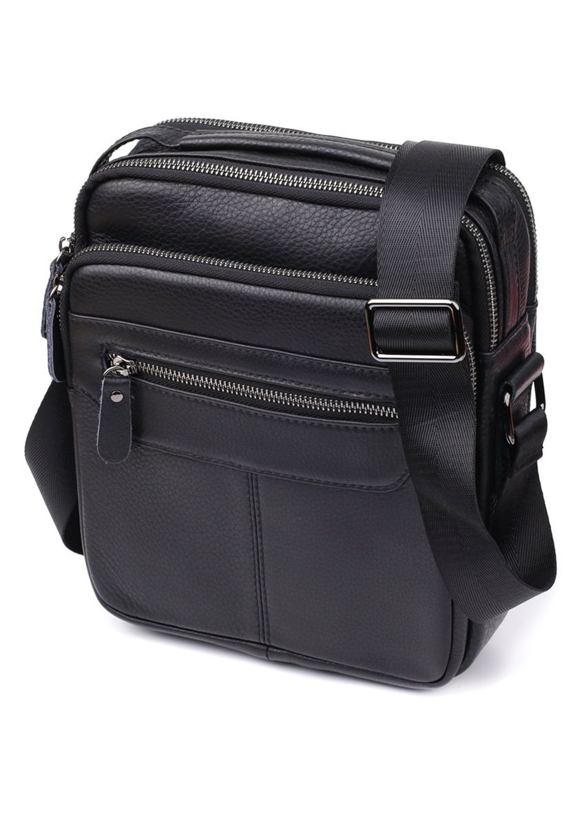 Вертикальна чоловіча сумка з натуральної шкіри 22967 Чорний Vintage (348430356)