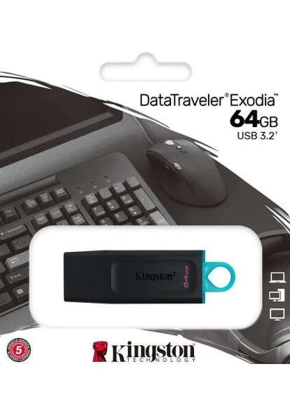 USB флешка DT Exodia 64GB USB 3.2 Black/Teal Kingston (360414490)