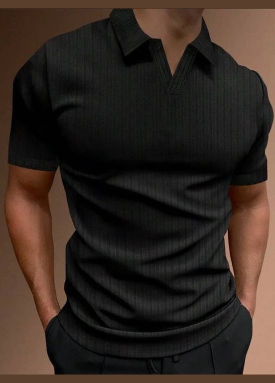 Черная футболка поло мужская с коротким рукавом No Brand