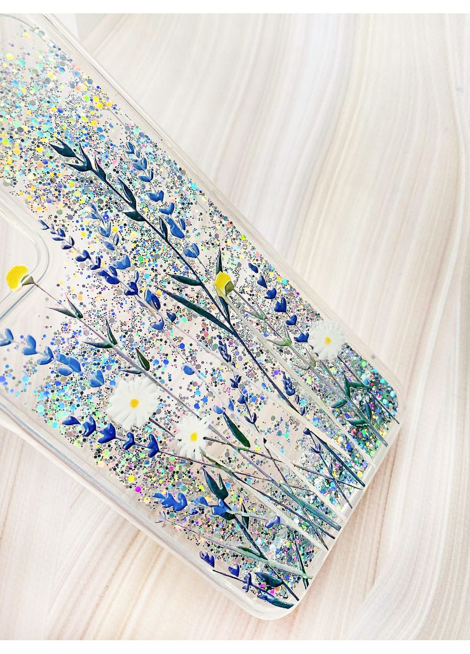 Чохол з плаваючими блискітками на Xiaomi Redmi 13C / Poco C65 Сріблястий Польові квіти (принт 270) CASE CONTROL (360671289)